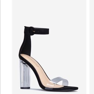 Unworn black and clear trendy heels